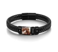 kaululu Bracciale in Pelle Personalizzato con Foto per Uomo Bracciale in Pelle Perline con Incisioni Nomi per Papà Marito Gioielli Personalizzati Argento Nero