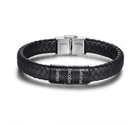 kaululu Bracciale Pelle Uomo Personalizzato in Argento con Famiglia Coppia Nomi Incisione Braccialetti Uomo con 6 Nomi per Padre Fidanzato Migliore Amico Personalizzati Bracciali (Black)