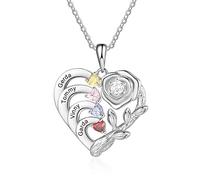 kaululu Collana con Nome Collana con Incisione Personalizzata Collana con Ciondolo Cuore Collana Madre Dalla Figlia Regali di Compleanno per La Festa Della Mamma (Nomi 4)