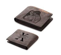 kaululu Personalizzato Uomo Portafoglio con Nome Foto Lettere Maiuscole Inciso in Pelle Caffè Regalo per Festa del papà/Compleanno/Giorno di Natale/San Valentino