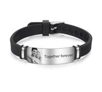 kaululu Uomo Nome Bracciale con Nome Foto Inciso in Nero Mesh Acciaio Inossidabile Personalizzato Braccialetto Regalo per Lui Padre e Figlio/Fratello/Marito (Stile 4)