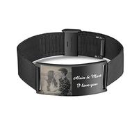 kaululu Uomo Nome Bracciale con Nome Foto Inciso in Nero Mesh Acciaio Inossidabile Personalizzato Braccialetto Regalo per Lui Padre e Figlio/Fratello/Marito