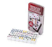 KAV Set doppio 6 Domino in scatola regalo di latta per giochi da tavolo educativi - Set Domino colori vivaci per adulti e bambini - 4,75 x 2,4 cm - Confezione regalo in latta Dimensioni: 19 x 11 cm