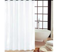 KAV Tenda da doccia in tessuto morbido poliestere resistente alla muffa e alla muffa, ganci coordinati bianchi e bianchi come la neve, lavabile in lavatrice 180 x 220 cm