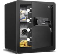 Kavey Cassaforte da 50L, cassaforte per la casa con tastiera touch screen retroilluminata e doppio sistema di allarme, cassaforte con funzione mute e luce LED, sicura per denaro, documenti e oggetti
