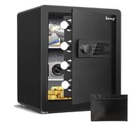 Kavey Cassaforte da 50L, cassaforte per la casa con tastiera touch screen retroilluminata e doppio sistema di allarme, cassaforte con funzione mute e luce LED, sicura per denaro, documenti e oggetti