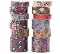 KAVI' S 12 Rotolo Kyoto Washi Tape Set Nastro Decorativo per Fai da Te, diari proiettili, pianificatori, Scrapbooking, Confezioni (Purple Sakura)