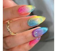 KAVI' S Francese Tip Mandorla corta Unghie finte Nude Gradiente Traslucido Colore Candy Chiodi finte 24 Pz Acrilico Premere le unghie Jerry Glue per Donne Ragazze