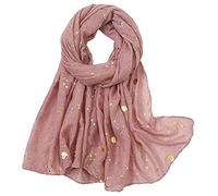 KAVINGKALY Donne Sciarpa Lunga Gold Stars Print Sciarpe Oro Shimmer Foil Stars Sciarpe (Pelle Rosa)