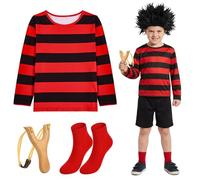 Kavoc 3 costumi da personaggio comico includono maglione a righe nere e rosse calze rosse per vestire la Giornata mondiale del libro (4-6 anni)