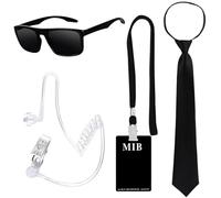 Kavoc MIB Agent - Set di costume da agente con occhiali da sole, cravatta con cerniera, badge e finto auricolare per feste aliene (1 set)