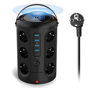 Kavolet Multipresa verticale presa presa protezione sovratensione con 12 prese e 4 porte USB e ricarica wireless (2500/10A), con protezione da sovraccarico e sovratensioni, cavo da 1,8 m