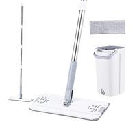 Kavolet Set di lavapavimenti, mocio e secchio con strizzatore, manico in acciaio inox lungo 119,4 cm, uso bagnato e secco, con 2 panni in microfibra, mocio a mani libere per la casa per pavimenti