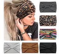 Kavya 6 Pezzi Fasce Per Capelli Donna, Larga Fascia Capelli Elastici Stampa Boho Alla Moda Stampa Floreale Accessori Capelli Per Lavoro Quotidiano Yoga (Leopardata)
