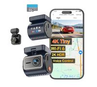 KAWA 4K+1080P Dual Dash Cam, Display Stealth, Controllo Voce, WiFi 6 & GPS | 2K HDR, Super visione notturna, Controllo APP, Sensore G, Registrazione loop, Modalità parcheggio 24/7 Dashcam frontale/post