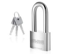 KAWAHA 41/50LKD-3SK - Lucchetto ad arco lungo 50 mm, ad alta sicurezza, in acciaio inossidabile, con chiave, per uso interno ed esterno (resistente, antiruggine, 50 mm, L, 3 chiavi in acciaio inox)