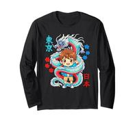 Kawaii Anime Cartoon Boy Protetto da Drago Giapponese Maglia a Manica