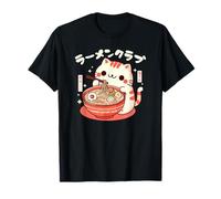 Kawaii Anime Cat Ramen Noodles Giapponese Maglietta