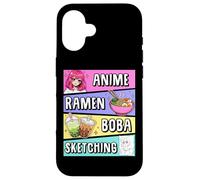 Kawaii Anime Ramen Noodles Sketching Boba Tea Japanese Custodia per iPhone 16