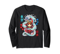 Kawaii Anime Samurai Protetto da Drago Giapponese Maglia a Manica
