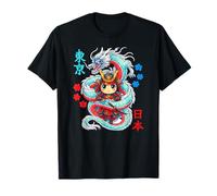 Kawaii Anime Samurai Protetto da Drago Giapponese Maglietta