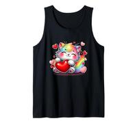 Kawaii arcobaleno carino gatto che abbraccia cuore Kitty Love Cat Canotta