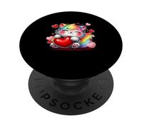 Kawaii arcobaleno carino gatto che abbraccia cuore Kitty Love Cat PopSockets PopGrip Adesivo