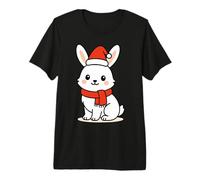 Kawaii Arctic Lepre in Sciarpa Rossa e Cappello di Babbo Natale Inverno Maglietta Premium