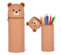 Kawaii Astuccio 2 in 1 in silicone con chiusura lampo, astuccio in piedi con orsetto, portapenne 3D, astuccio per la scuola, la casa e l'ufficio