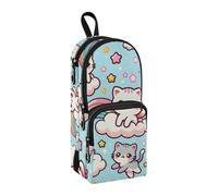 Kawaii - Astuccio con simpatici gatti nel cielo, grande capacità, con scomparto per studenti, a forma di zainetto, organizer per cancelleria e pennarelli, per scuola, ufficio, lavoro, Gatti carini