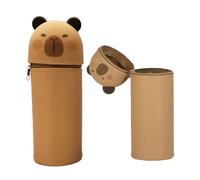 Kawaii Astuccio Scuola 2 in 1 in Morbido Silicone, Telescopico Astuccio 2-in-1 con Cerniera, 2 in 1 astuccio retrattile penna, Chiusura con Cerniera, Penne Pastelli Pennarelli (#04 - Kapibala)