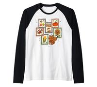 Kawaii Autunno Francobolli Scoiattolo Foglie Autunno Design Maglia con Maniche Raglan
