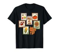 Kawaii Autunno Francobolli Scoiattolo Foglie Autunno Design Maglietta