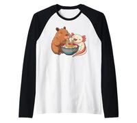 Kawaii Axolotl E Capybara Mangiare Ramen Noodles Carino Animale Maglia con Maniche Raglan