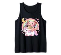 Kawaii Axolotl Riding Unicorn Eating Ramen Rainbow Anime Canotta