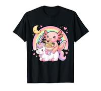 Kawaii Axolotl Riding Unicorn Eating Ramen Rainbow Anime Maglietta