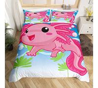 Kawaii Axolotl - Set di biancheria da letto Axolotl, set di biancheria da letto con animali 3D, per bambini, ragazzi, ragazze, in microfibra, salamandra, copriletto matrimoniale