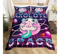 Kawaii Axolotl - Set di biancheria da letto per letto king size, per bambini, motivo: galassia cielo stellato, copripiumino per adolescenti e ragazze, spazio esterno, con 2 federe