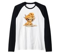 Kawaii Axolotl Student Reading Book Lover Design Maglia con Maniche Raglan