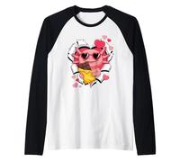 Kawaii Axolotl with Chocolate And Hearts Love Maglia con Maniche Raglan