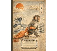 Kawaii Baby Monkey Punch Japanese Ukiyo-e Composition Notebook: Vintage Great Wave Art with Red Sun