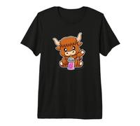 Kawaii Boba Bubble Tea Heifer Scottish Highland Cow Lover Maglietta Premium