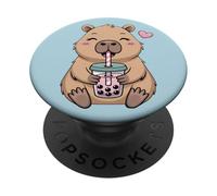 Kawaii Boba Tea Capybara, grazioso design per tè al latte a bolle PopSockets PopGrip Adesivo