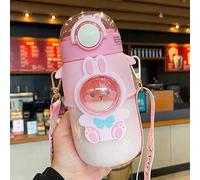 Kawaii - Borraccia portatile con cannuccia e cinghia, carina, estetica, per attività all'aperto, per il rientro a scuola, 680,4 g (coniglietto rosa)