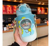 Kawaii - Borraccia portatile con cannuccia e cinghia, carina, estetica, per attività all'aperto, per il rientro a scuola, 680,4 g (dinosauro blu)