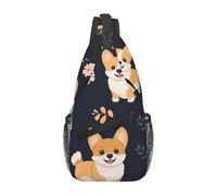 Kawaii - Borsa a tracolla con motivo Corgi sorridente, borsa a tracolla, da viaggio, escursionismo, per donne e uomini, colore nero, taglia unica, Nero, taglia unica