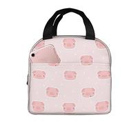 Kawaii - Borsa per il pranzo a forma di maialino, per donne e uomini, riutilizzabile, con stampa di maialini, isolata, con tasca a fronda, per lavoro, picnic, viaggi