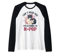Kawaii Bunny Cat KPOP Non riesce a sentirti Mentre ascolti K Pop Girl Maglia con Maniche Raglan