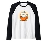Kawaii caffè Gatto in Tazza Maglia con Maniche Raglan