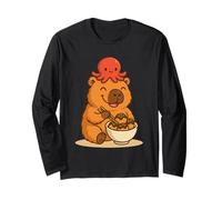 Kawaii Capybara con Polpo Mangiare Cibo Giapponese Takoyaki Maglia a Manica